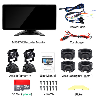 Sistema de DVR de automóviles de inteligencia artificial Alarma BSD 360 ° 4CH 10.36 pulgadas Monitor con registrador para camión
