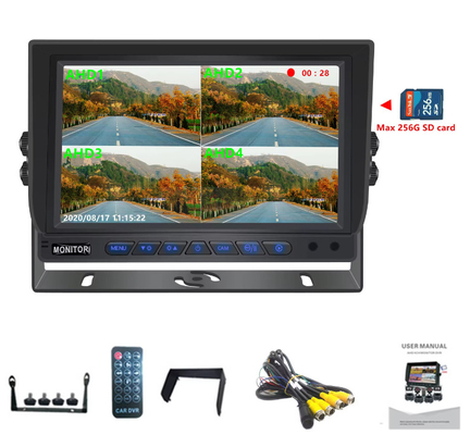 Venta caliente 9 pulgadas 1024 * 600 AHD Quad Display Sistema de cámara de seguridad de automóviles de camiones con función de grabación