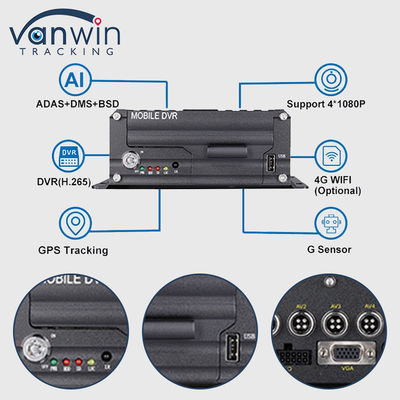 H.265 4CH 1080P HDD DVR móvil de vehículo Kit de grabadora de vídeo de CCTV Sistema de cámara MDVR