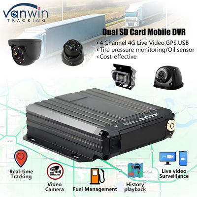 4CH 1080P Tarjeta SD doble DVR móvil Soporte de sensor de aceite 4G Monitoreo de video en tiempo real GPS Tracker