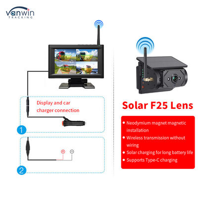 Kit de monitoreo de automóviles de pantalla IPS inalámbrica de 7 pulgadas con 4 cámaras solares Apoya la visión nocturna IR y fácil de instalar