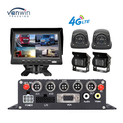 MDVR profesional de 4 canales 1080P para camiones con monitor de 7"  Cámara 4G/GPS a prueba de agua y ayuda de marcha atrás - Solución de gestión de flotas todo en uno