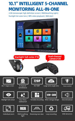 Monitor de espejo retrovisor DVR de pantalla táctil IPS de 10.1 pulgadas y 5 canales, kit de cámara de marcha atrás BSD AHD 1080P para camión, autobús y RV