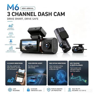 Cámara de tablero AI 4G de 3 canales 4K frontal, ADAS y DMS, seguimiento GPS, monitor de estacionamiento 24 horas al día, 7 días a la semana
