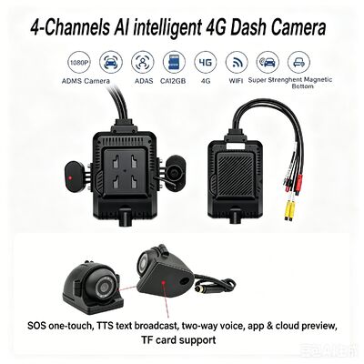 24V 4CH AI Dash Cam Kit Cámara de seguridad de vehículos DVR con DMS ADAS BSD Cámara lateral para camión / autobús
