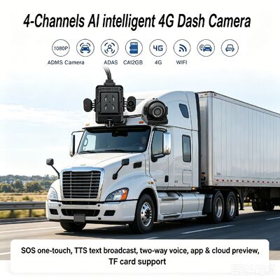 24V 4CH AI Dash Cam Kit Cámara de seguridad de vehículos DVR con DMS ADAS BSD Cámara lateral para camión / autobús