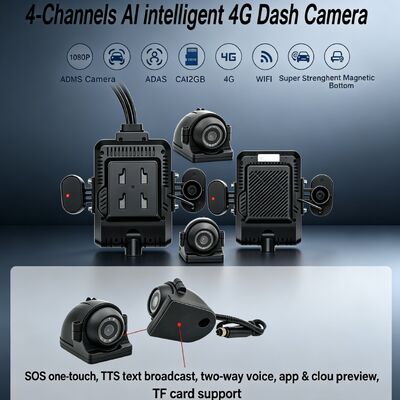 24V 4CH AI Dash Cam Kit Cámara de seguridad de vehículos DVR con DMS ADAS BSD Cámara lateral para camión / autobús