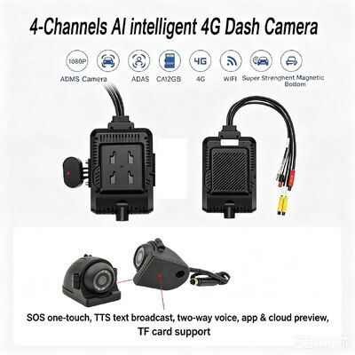 Camara delantera y trasera 4CH ADAS DMS Grabadora de video automática con 4G GPS WIFI Cámara magnética para camión