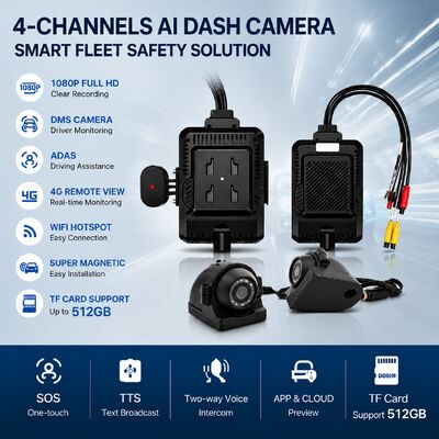 Camara delantera y trasera 4CH ADAS DMS Grabadora de video automática con 4G GPS WIFI Cámara magnética para camión
