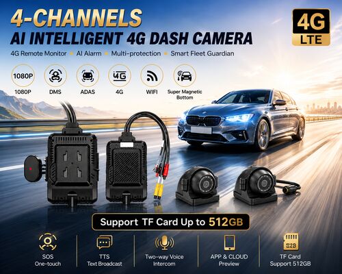 Camara delantera y trasera 4CH ADAS DMS Grabadora de video automática con 4G GPS WIFI Cámara magnética para camión