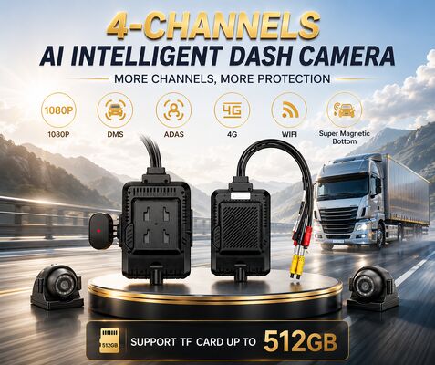 24V 4CH AI Dash Cam Kit Cámara de seguridad de vehículos DVR con DMS ADAS BSD Cámara lateral para camión / autobús