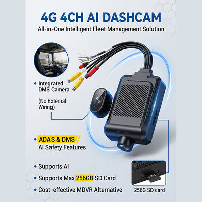 Grabador de tablero 4G para camiones pesados con ADAS BSD - Cámara de flota telemática GPS con botón de pánico SOS