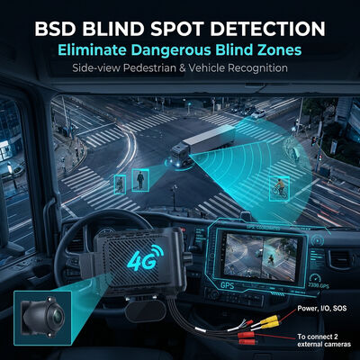 Grabador de tablero 4G para camiones pesados ​​con ADAS BSD - Cámara de flota telemática GPS con botón de pánico SOS