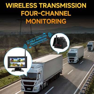 4CH 720P Dashcam inalámbrica para camiones, casas rodantes y autobuses Alarma IPS BSD de 7 pulgadas, montaje magnético, recargable, enchufable, expandible 1-4CH