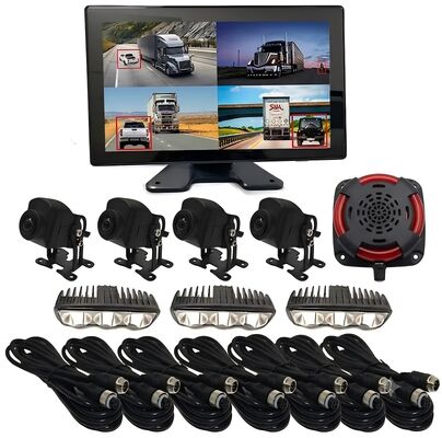 4CH AI BSD Sistema de vigilancia de la seguridad de carretillas elevadoras 1080P Cámara/pantalla y luz de alarma LED/apto para maquinaria pesada