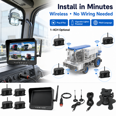 Kit de cámara inalámbrica para tractor de 2 canales Plug and Play - Monitor de 7" IP68 con visión nocturna, BSD y diseño resistente a vibraciones