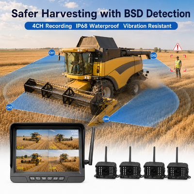Kit de cámara inalámbrica para tractor de 2 canales Plug and Play - Monitor de 7" IP68 con visión nocturna, BSD y diseño resistente a vibraciones
