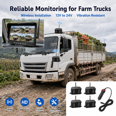 Kit de cámara inalámbrica para tractor de 2 canales Plug and Play - Monitor de 7" IP68 con visión nocturna, BSD y diseño resistente a vibraciones