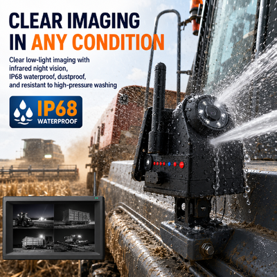 Sistema de cámara inalámbrica magnética Plug and Play 1-4CH 720P con monitor de 7" y alarma BSD recargable para camiones, RV, remolques y maquinaria agrícola