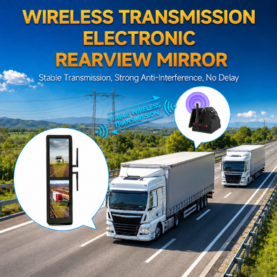 Espejo retrovisor electrónico inalámbrico con pantalla táctil de 15.88 pulgadas y 4 cámaras solares magnéticas con pantalla dividida BSD para camiones pesados