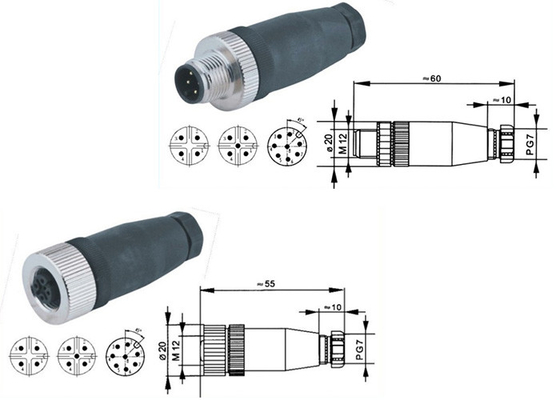 Varón/adaptador hembra de los accesorios 4P de la prenda impermeable M12 4 PIN Connector DVR