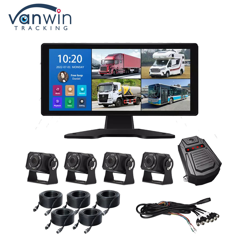 Sistema de DVR de automóviles de inteligencia artificial Alarma BSD 360 ° 4CH 10.36 pulgadas Monitor con registrador para camión