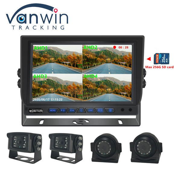 Pantalla LCD AHD de 7 pulgadas Cuatro canales Tarjeta SD AHD Vehículo Monitor de automóvil LCD Con cámaras 1080P