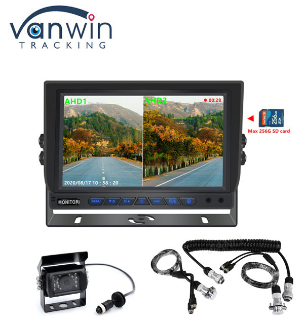 Nueva llegada AHD 4CH SD Card 1080P 9 pulgadas Quad Monitor Todo en uno DVR incorporado para camión autobús