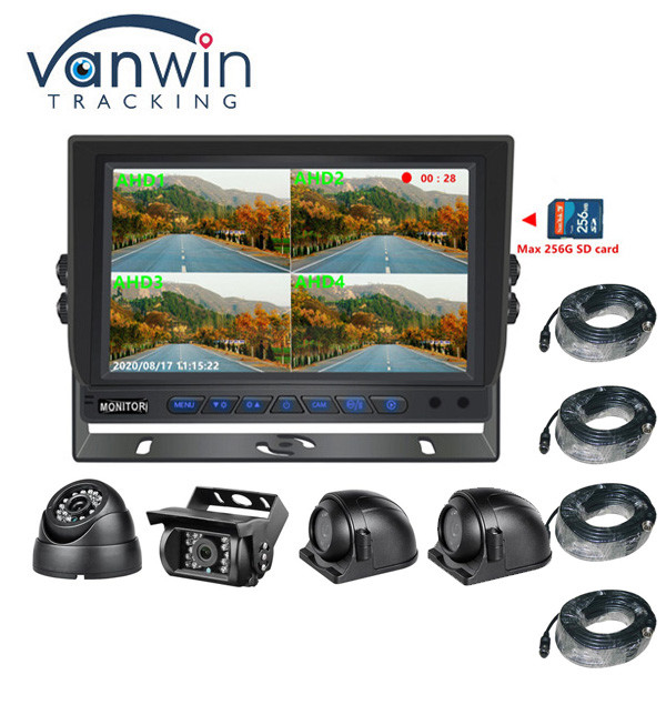 Venta caliente 9 pulgadas 1024 * 600 AHD Quad Display Sistema de cámara de seguridad de automóviles de camiones con función de grabación