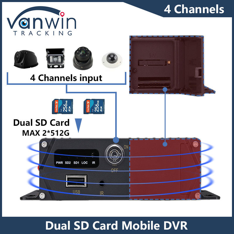 4CH HD cámaras de automóviles con doble tarjeta SD DVR móvil 4G GPS 1080P MDVR H.265 Grabadora de vídeo