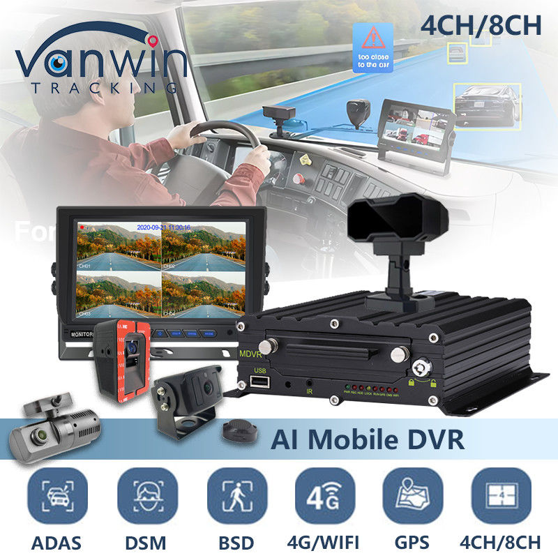 8CH AI BSD ADAS DMS MDVR Sistema HD 1080P HDD DVR móvil con función WIFI 4G GPS