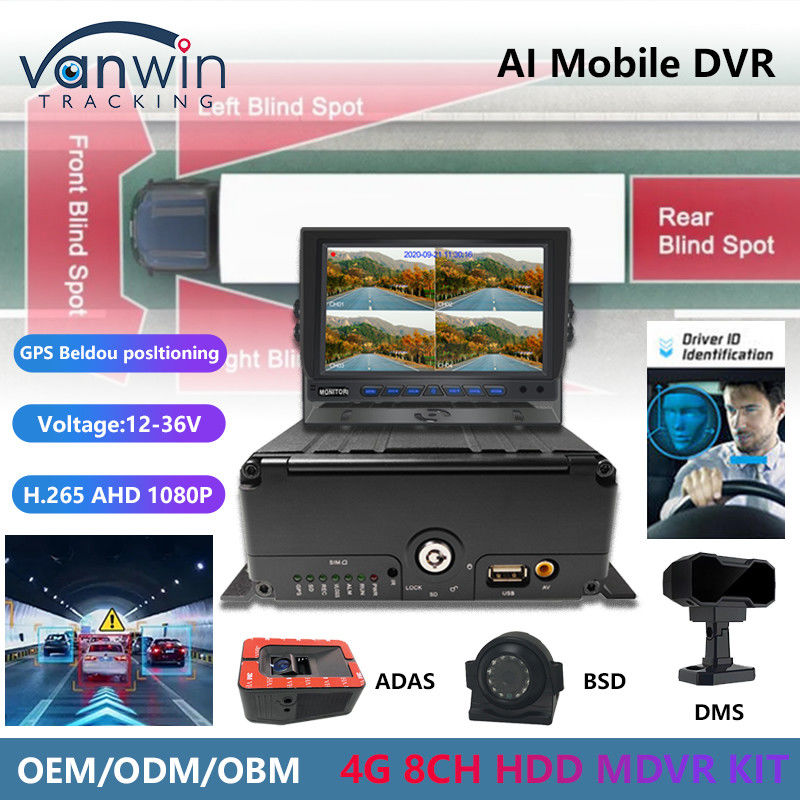 8CH AI DVR móvil con ADAS DMS BSD 4G y GPS caja negra del vehículo para la seguridad del vehículo