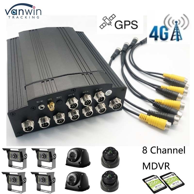 Full HD 1080P 8CH DVR móvil tarjeta SD 4G GPS H.265 CMSV6 Sistema de seguridad de DVR de autobús y camión