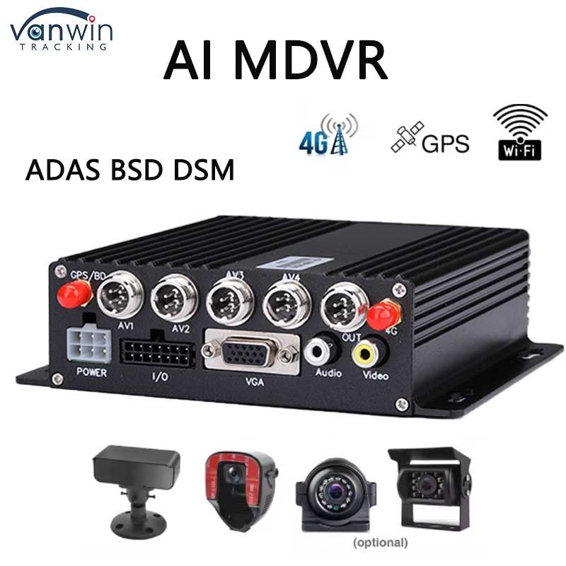 4 canales ADAS DSM DVR de automóviles con 4G GPS AHD cámara Grabadora de vídeo de tarjeta SD para entrenamiento de conducción de automóviles DVR móvil para camiones