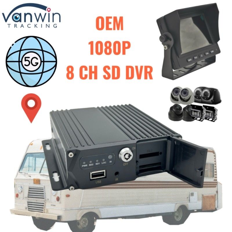 Tarjeta SD de 8 canales MDVR 5G GPS Vehicle Tracker Grabadora de vídeo 1080P para camiones Autobús Soporte de furgoneta Servicio OEM