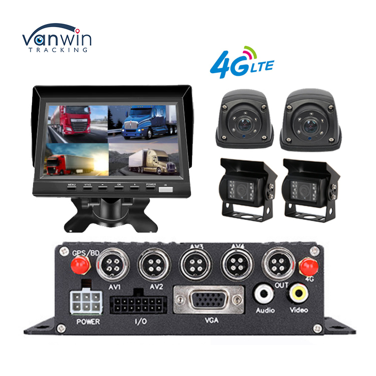 MDVR profesional de 4 canales 1080P para camiones con monitor de 7" Cámara 4G/GPS a prueba de agua y ayuda de marcha atrás - Solución de gestión de flotas todo en uno