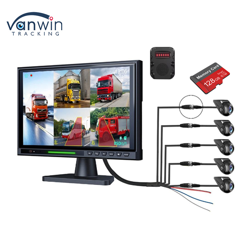 Monitor de espejo retrovisor DVR de pantalla táctil IPS de 10.1 pulgadas y 5 canales, kit de cámara de marcha atrás BSD AHD 1080P para camión, autobús y RV