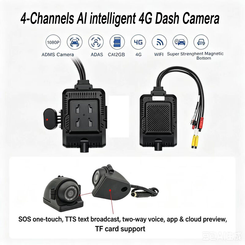 Camara delantera y trasera 4CH ADAS DMS Grabadora de video automática con 4G GPS WIFI Cámara magnética para camión