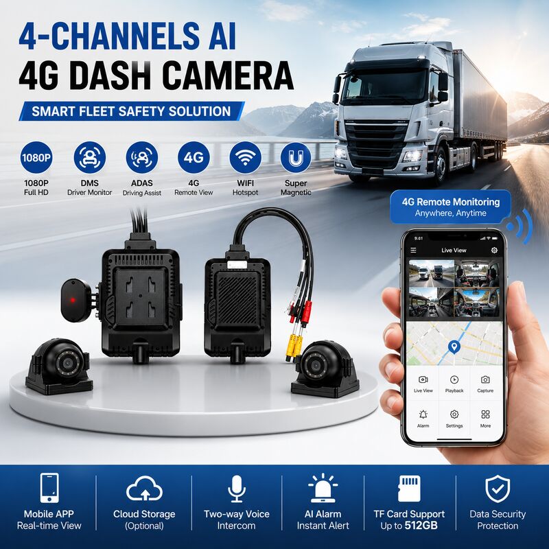 24V 4CH AI Dash Cam Kit Cámara de seguridad de vehículos DVR con DMS ADAS BSD Cámara lateral para camión / autobús