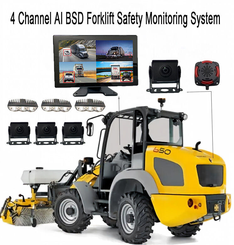 4CH AI BSD Sistema de vigilancia de la seguridad de carretillas elevadoras 1080P Cámara/pantalla y luz de alarma LED/apto para maquinaria pesada