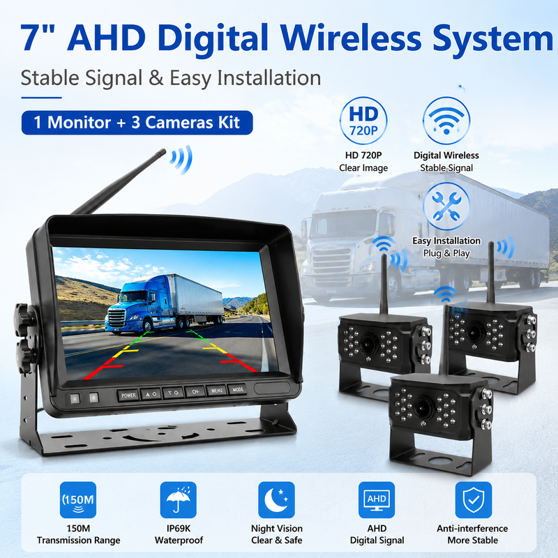 7 Inch Wireless Rear View Camera Monitor System for Agricultural Machinery Tractor Combine Harvester Blind Spot Monitoring
